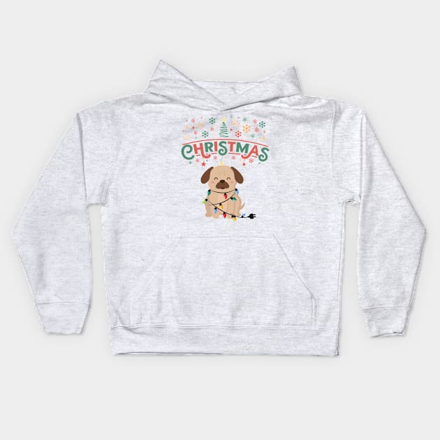 Christmas Pug Kids Hoodie by Royal7Arts